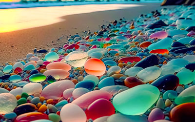 Beach covered in colorful sea glass pieces on Craiyon