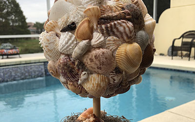 Seashell Christmas Tree Topiary With Limpets, Pearl Beads