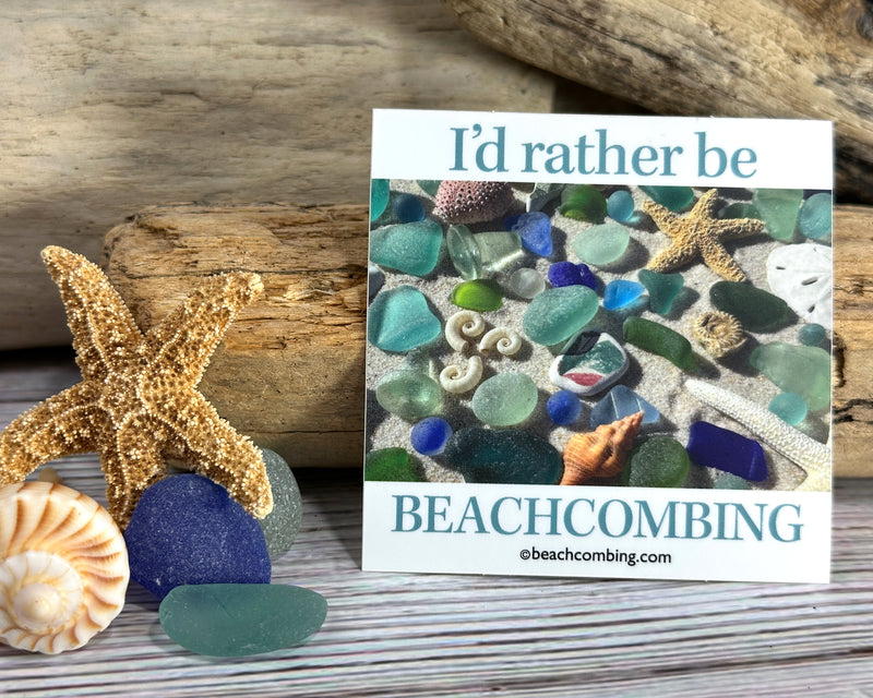 I'd Rather Be Beachcombing Shells and Sea Glass Square Bumper/Laptop Sticker