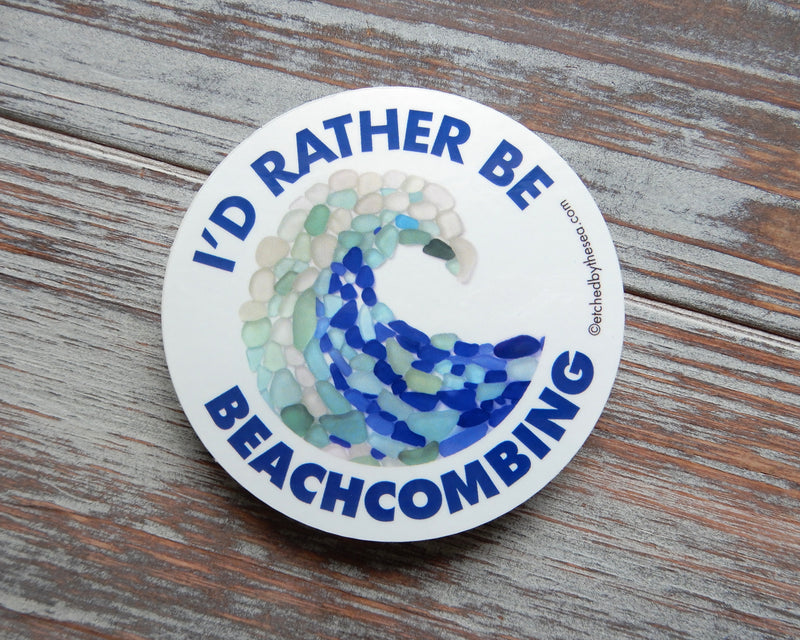 I'd Rather Be Beachcombing Wave Sticker - Phone, Laptop, Bumper Sticker