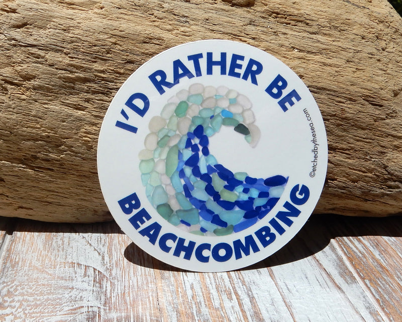 I'd Rather Be Beachcombing Wave Sticker - Phone, Laptop, Bumper Sticker