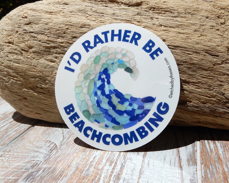 I'd Rather Be Beachcombing Wave Sticker - Phone, Laptop, Bumper Sticker