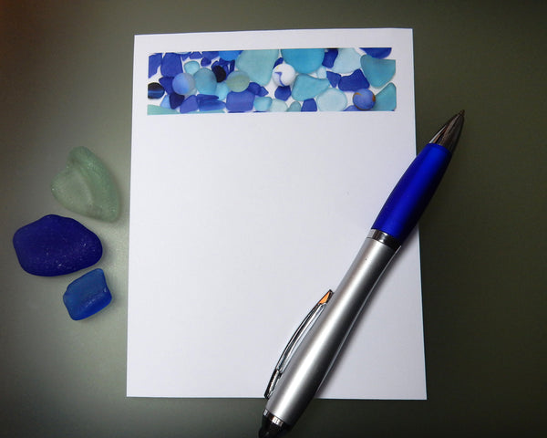 Blue Sea Glass and Marbles Note Pad