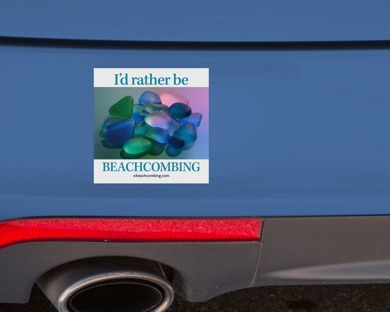 I'd Rather Be Beachcombing Holographic Beach Glass Square Bumper/Laptop Sticker