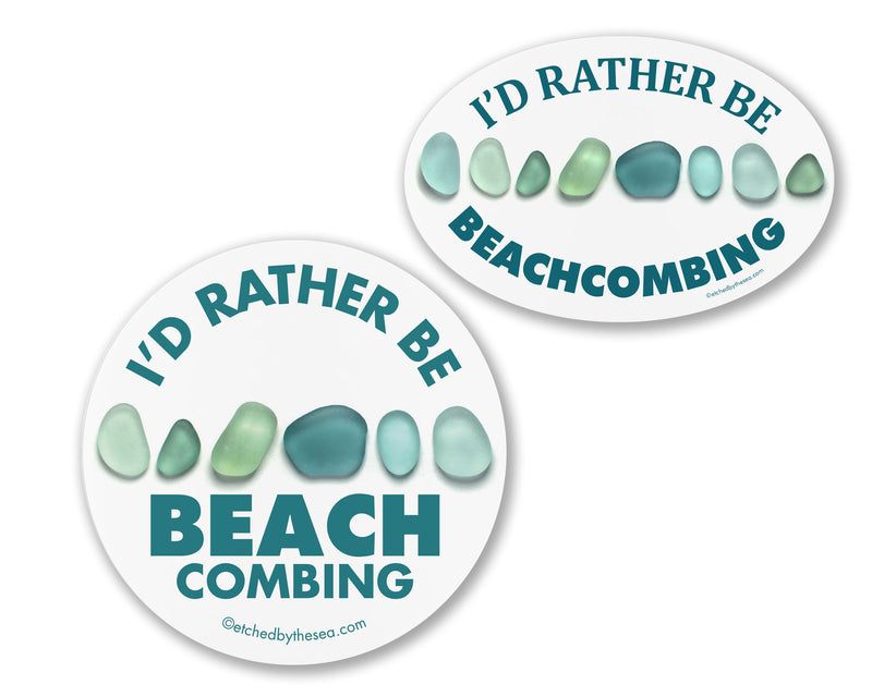 I'd Rather Be Beachcombing Aqua Glass Oval Bumper/Laptop Sticker