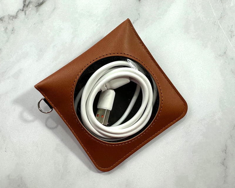 Beachcombing Square Pouch - Faux leather with metal snap, clear window, and metal ring