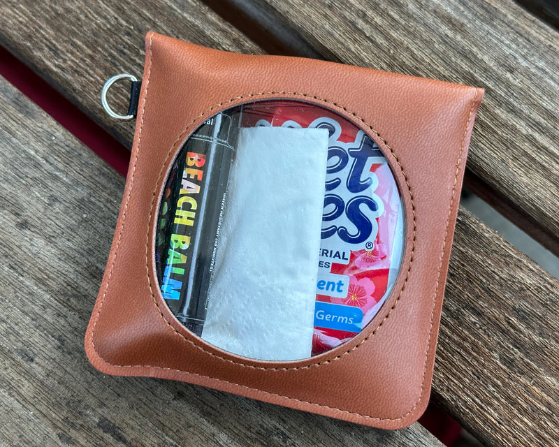 Beachcombing Square Pouch - Faux leather with metal snap, clear window, and metal ring