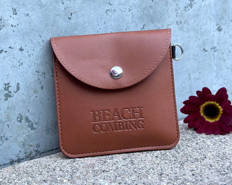 Beachcombing Square Pouch - Faux leather with metal snap, clear window, and metal ring