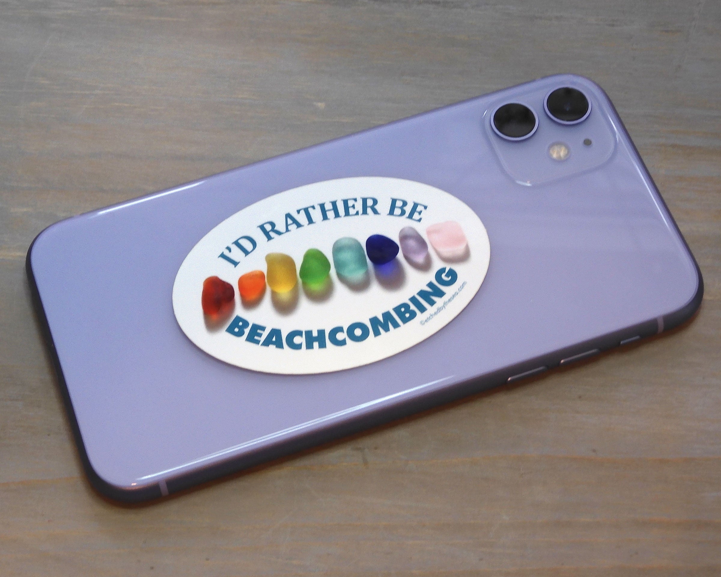 I'd Rather Be Beachcombing Rainbow Sea Glass Oval Bumper/Laptop Sticke ...